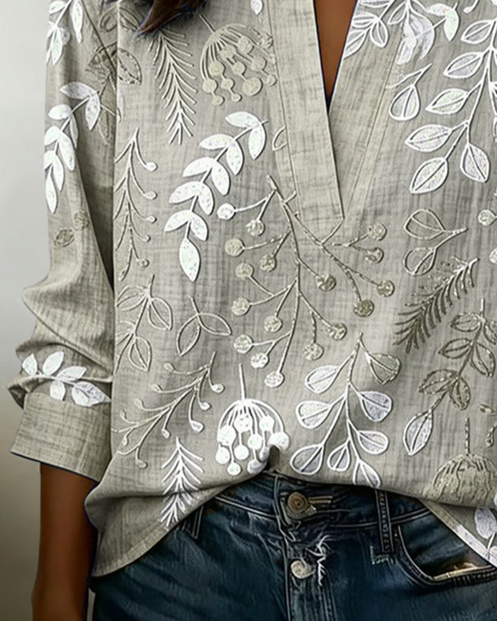 Bluse mit Blumendruck und hohem Kragen