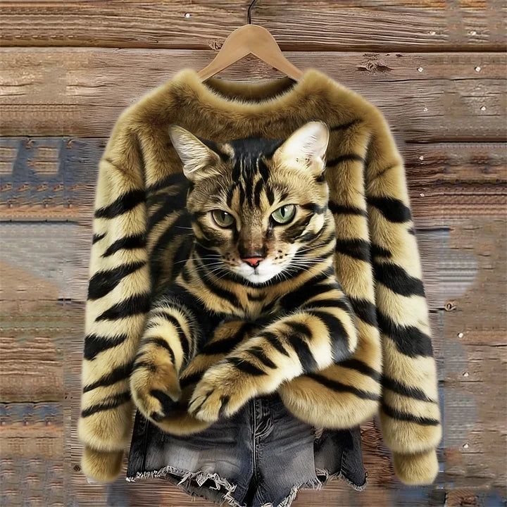Jules – Weiches Sweatshirt mit Tigerstreifen &amp; Tabby-Katzenmotiv