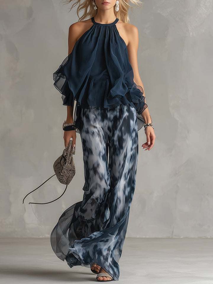 Élise | Elegantes und leichtes Set mit fließendem Oberteil und weit geschnittener Hose