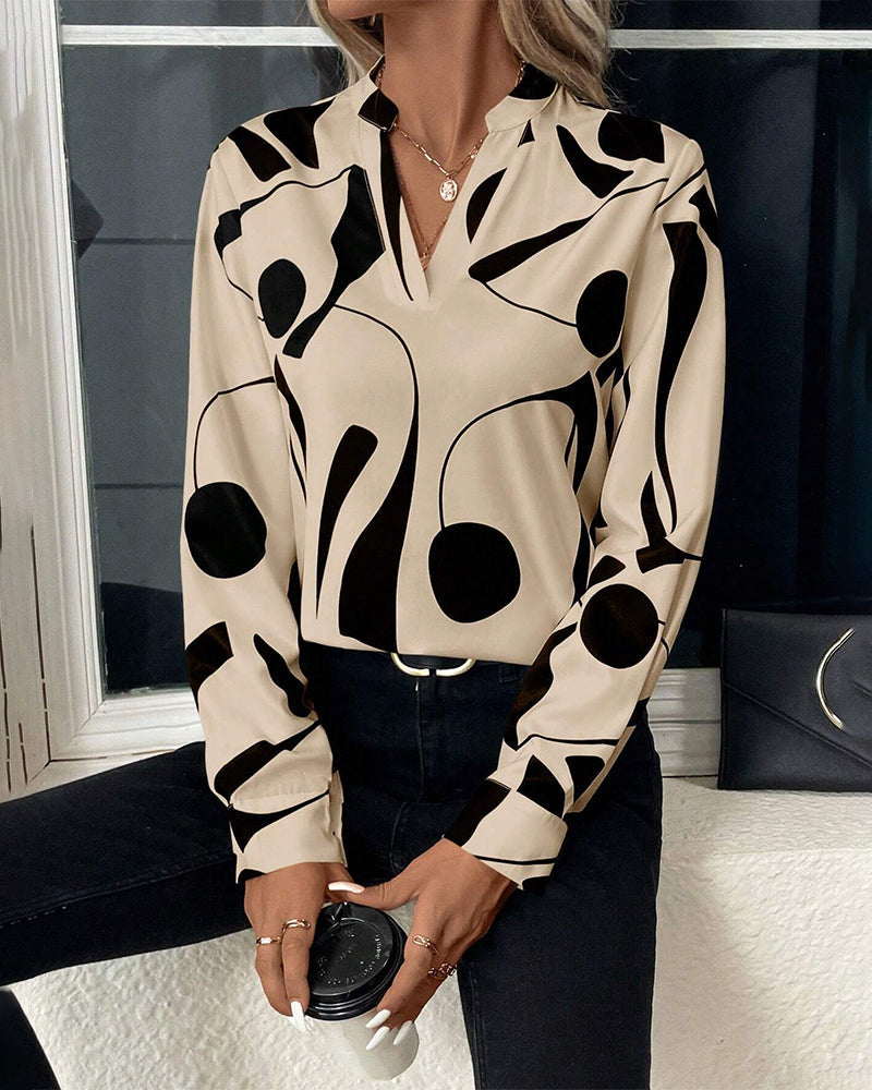 Rinan| Trendige stylische Bluse mit Luxusmotiv mit langen Ärmeln