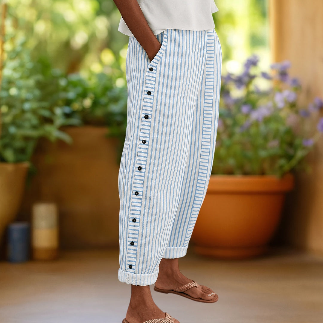 Monica | Bequemer Chic Gestreifte Knopfhosen