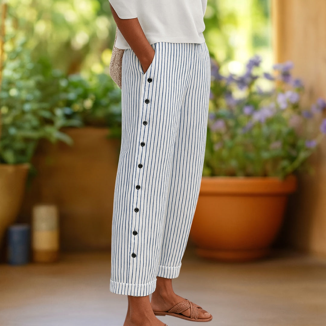 Monica | Bequemer Chic Gestreifte Knopfhosen