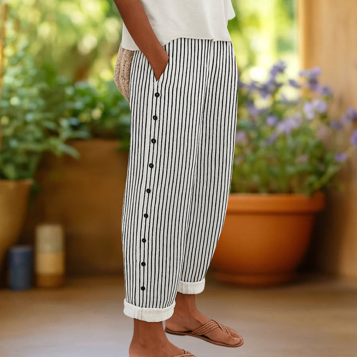 Monica | Bequemer Chic Gestreifte Knopfhosen