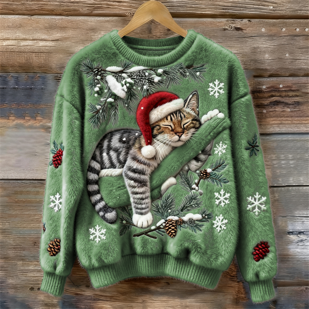 Layla | Kuscheliger &amp; Festlicher Winterpullover mit Katze