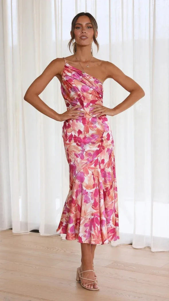 Karoline | Ein-Schulter-Blumenkleid