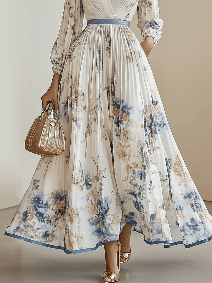 Amalia | Weißes Chiffon-Maxikleid mit Ballonärmeln