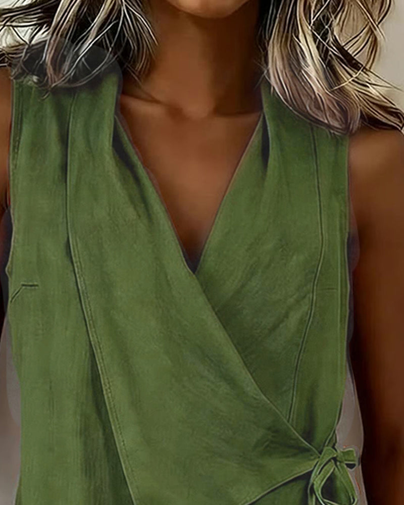 Baumwoll-Lino-Bonded Tank Top Unifarben