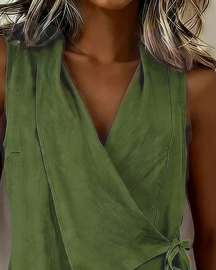 Baumwoll-Lino-Bonded Tank Top Unifarben