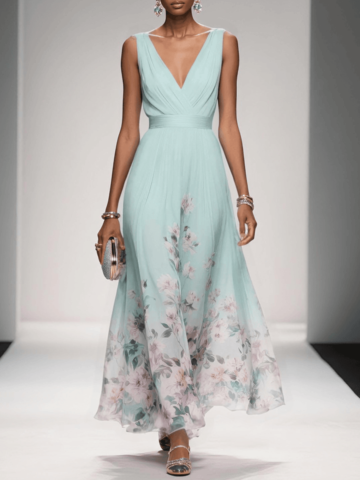 Rosa | Chiffon Chiffon Maxikleid Hellblau mit V-Ausschnitt