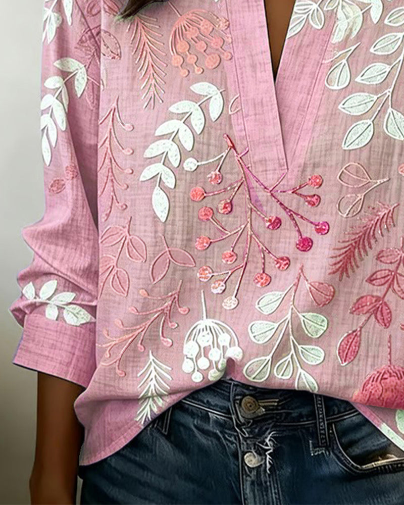 Bluse mit Blumendruck und hohem Kragen
