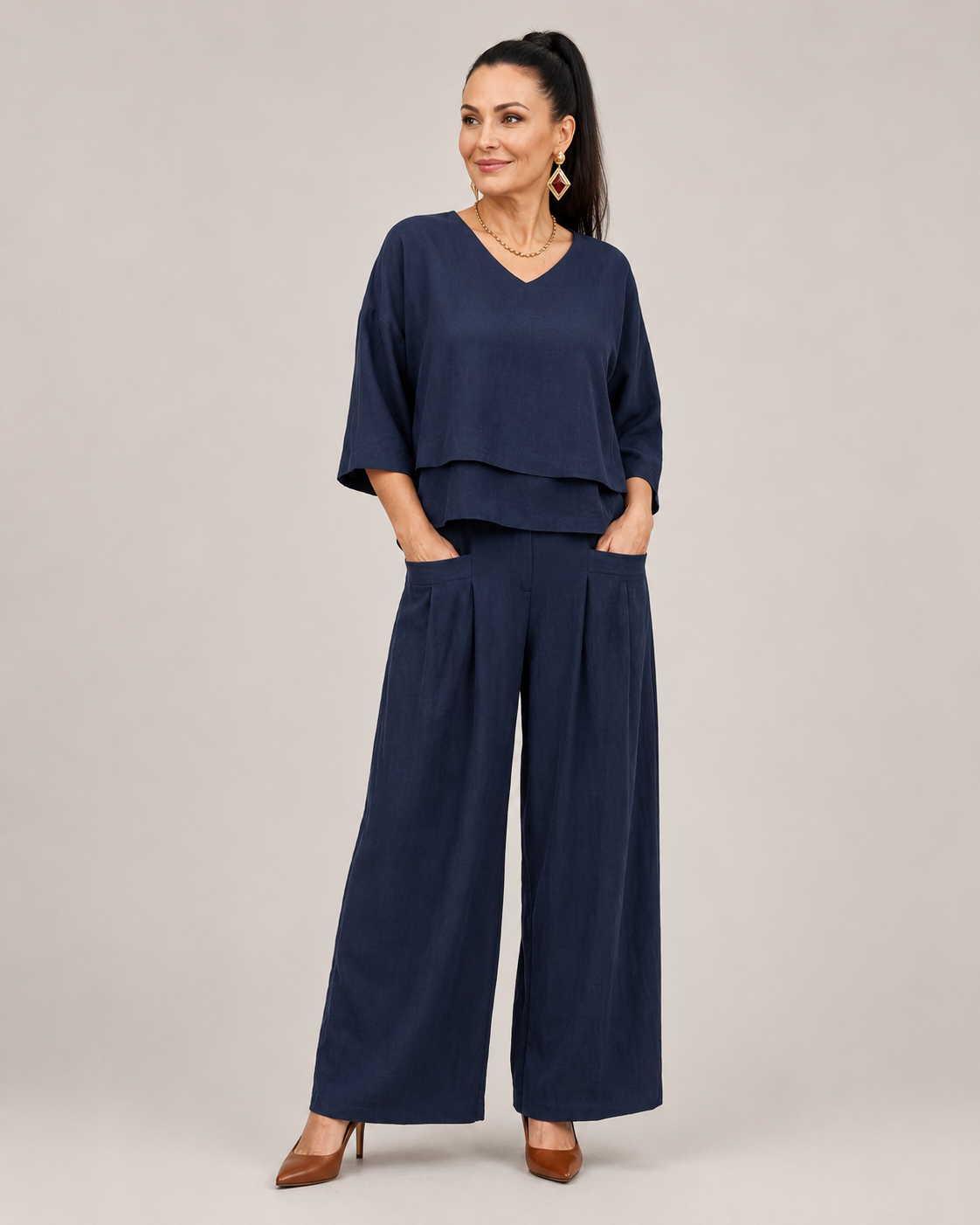 River | Set aus mehrlagigem Oberteil und Hose mit weitem Bein