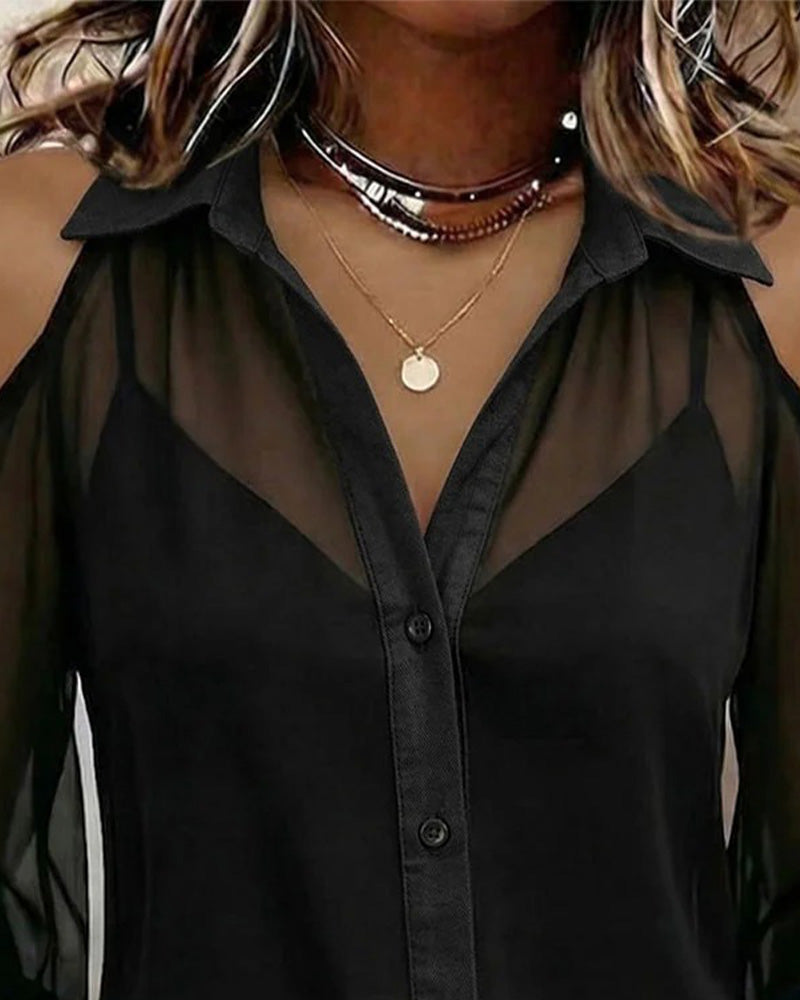 Zweiteiliges Set mit transparentem schulterfreiem Shirt und Camisole