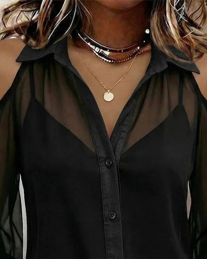 Zweiteiliges Set mit transparentem schulterfreiem Shirt und Camisole