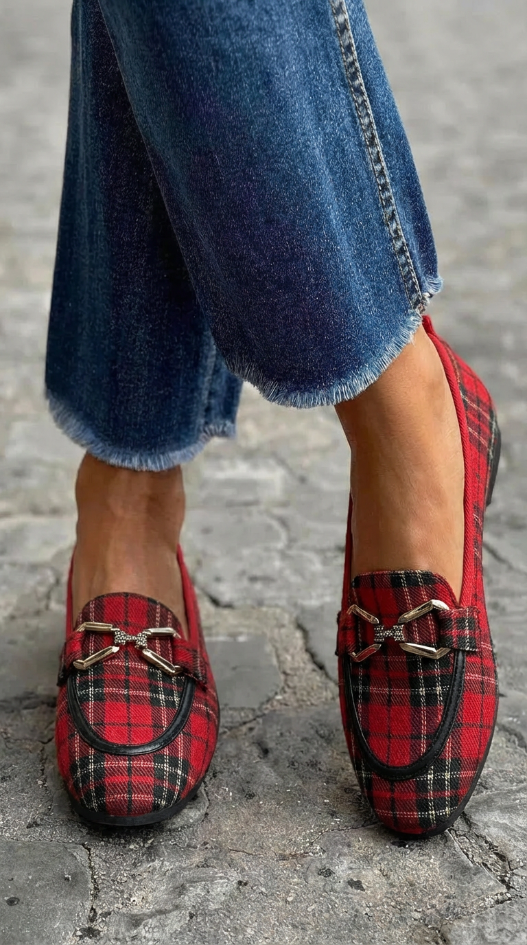 Vardit™ | Vergoldete geometrische Loafers mit Karomuster