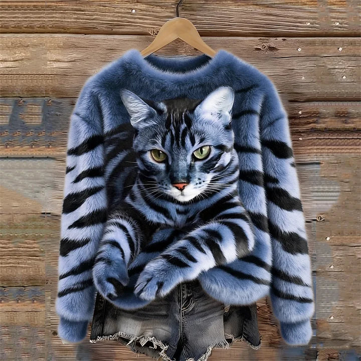 Jules – Weiches Sweatshirt mit Tigerstreifen &amp; Tabby-Katzenmotiv
