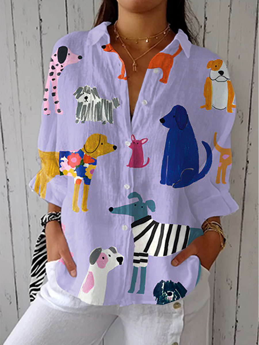 Gillian – Bluse mit verspieltem Hundemotiv