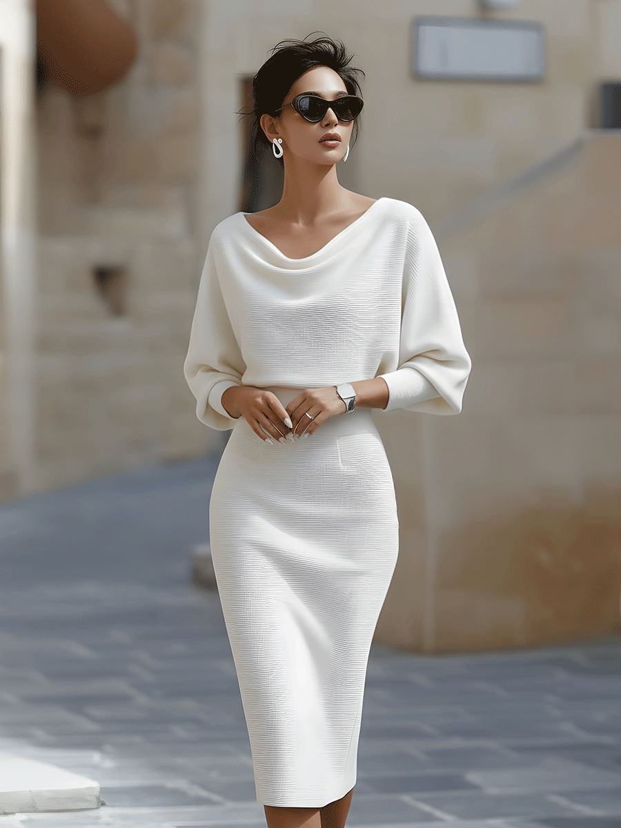 Drapiertes Midikleid mit Fledermausärmeln
