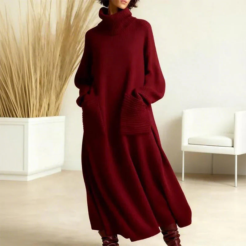 Irina | Strickkleid mit Rollkragen, langen Ärmeln &amp; Taschen
