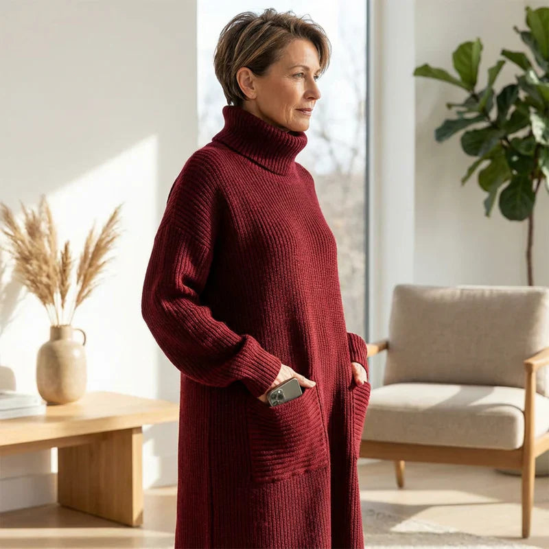Irina | Strickkleid mit Rollkragen, langen Ärmeln &amp; Taschen