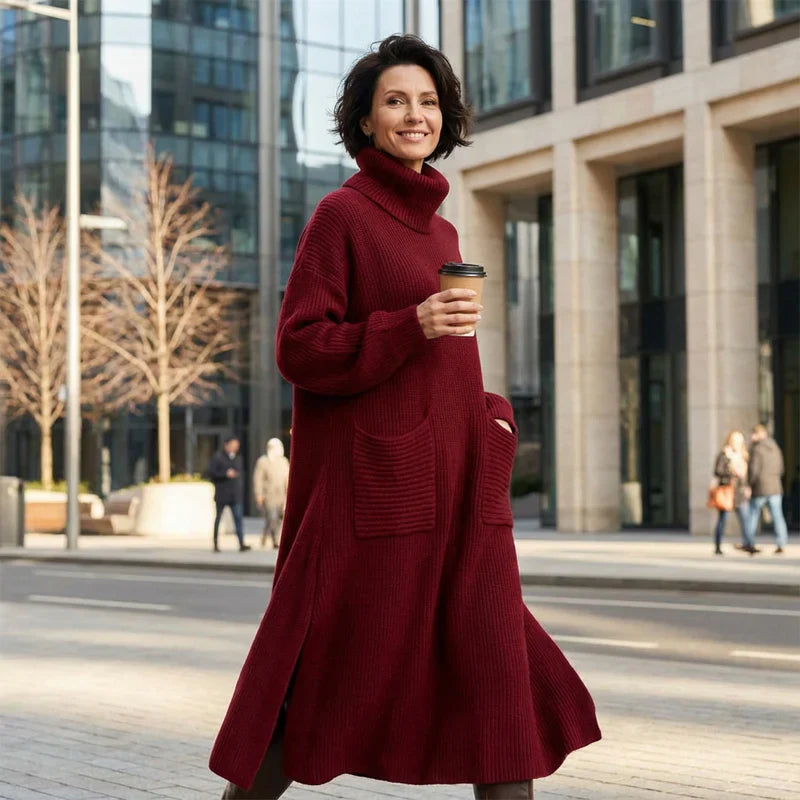Irina | Strickkleid mit Rollkragen, langen Ärmeln &amp; Taschen