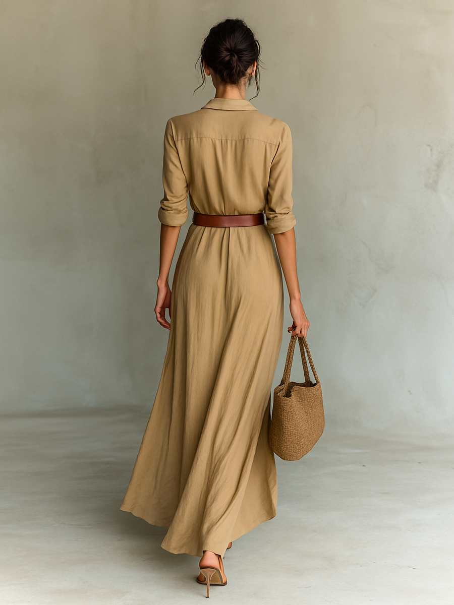 Maxi-Kleid mit Reverskragen und langen Ärmeln für Damen