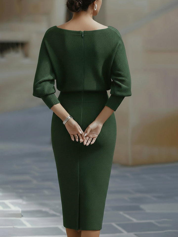 Drapiertes Midikleid mit Fledermausärmeln