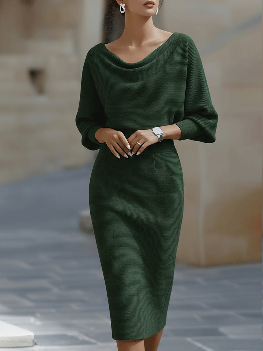 Drapiertes Midikleid mit Fledermausärmeln