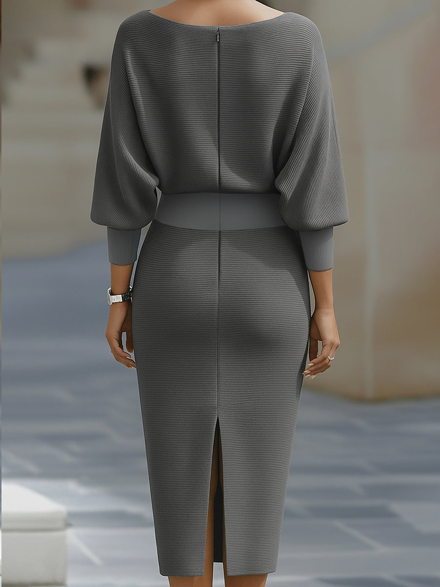 Drapiertes Midikleid mit Fledermausärmeln
