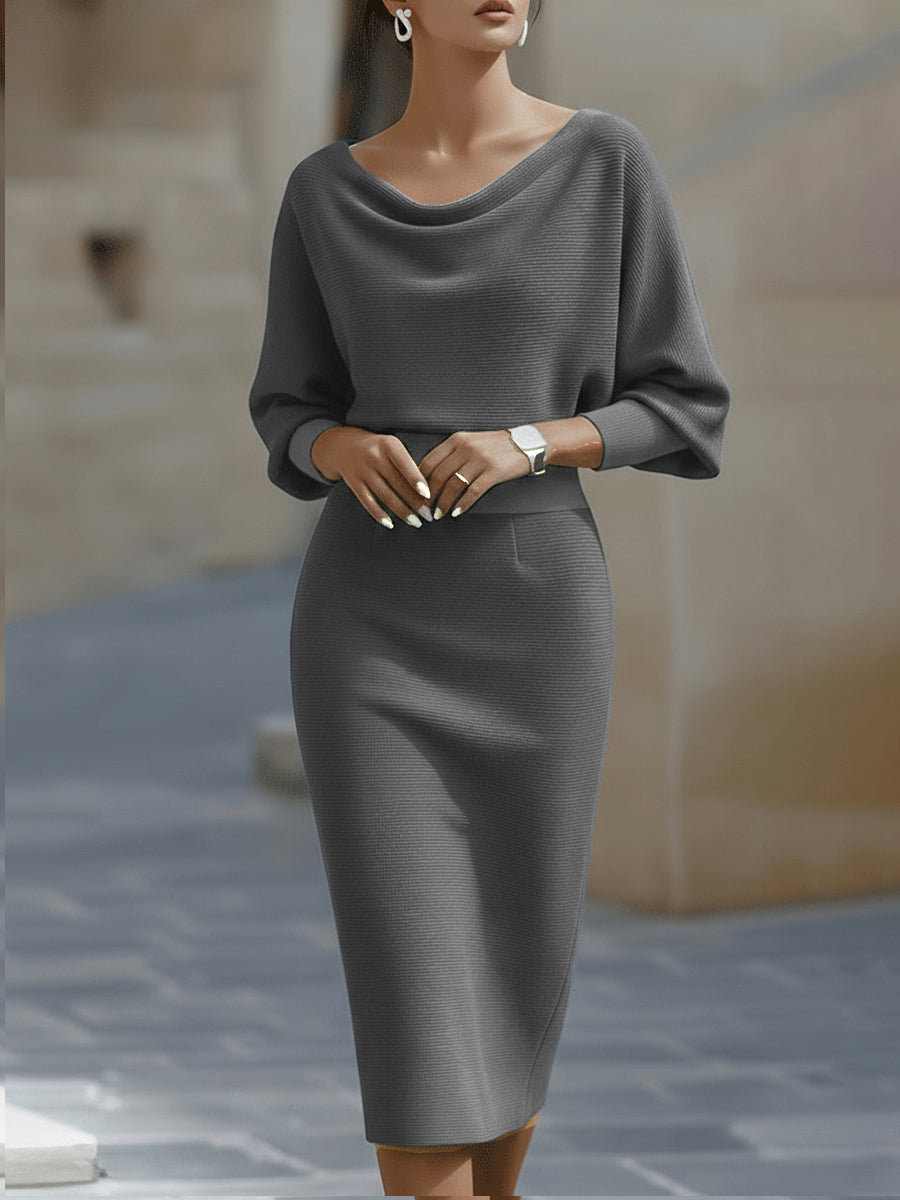 Drapiertes Midikleid mit Fledermausärmeln