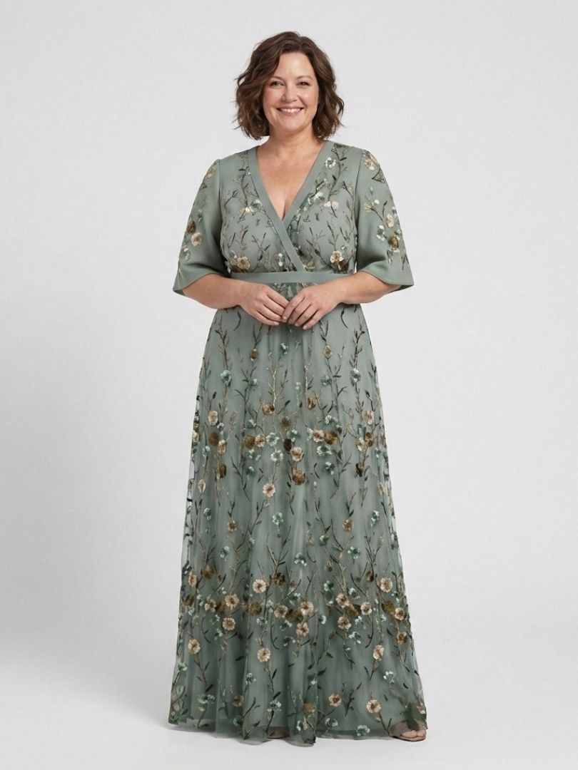 Evadne | Floral V-Ausschnitt Kurzärmeliges Maxikleid