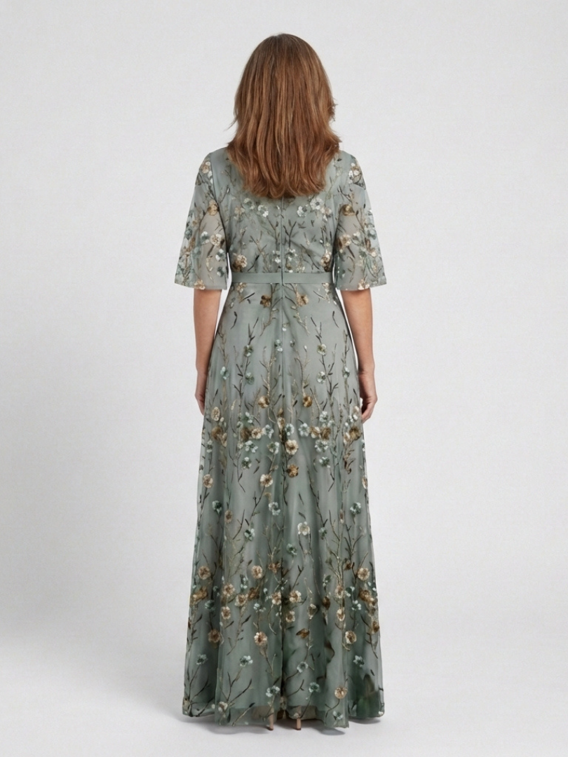 Evadne | Floral V-Ausschnitt Kurzärmeliges Maxikleid
