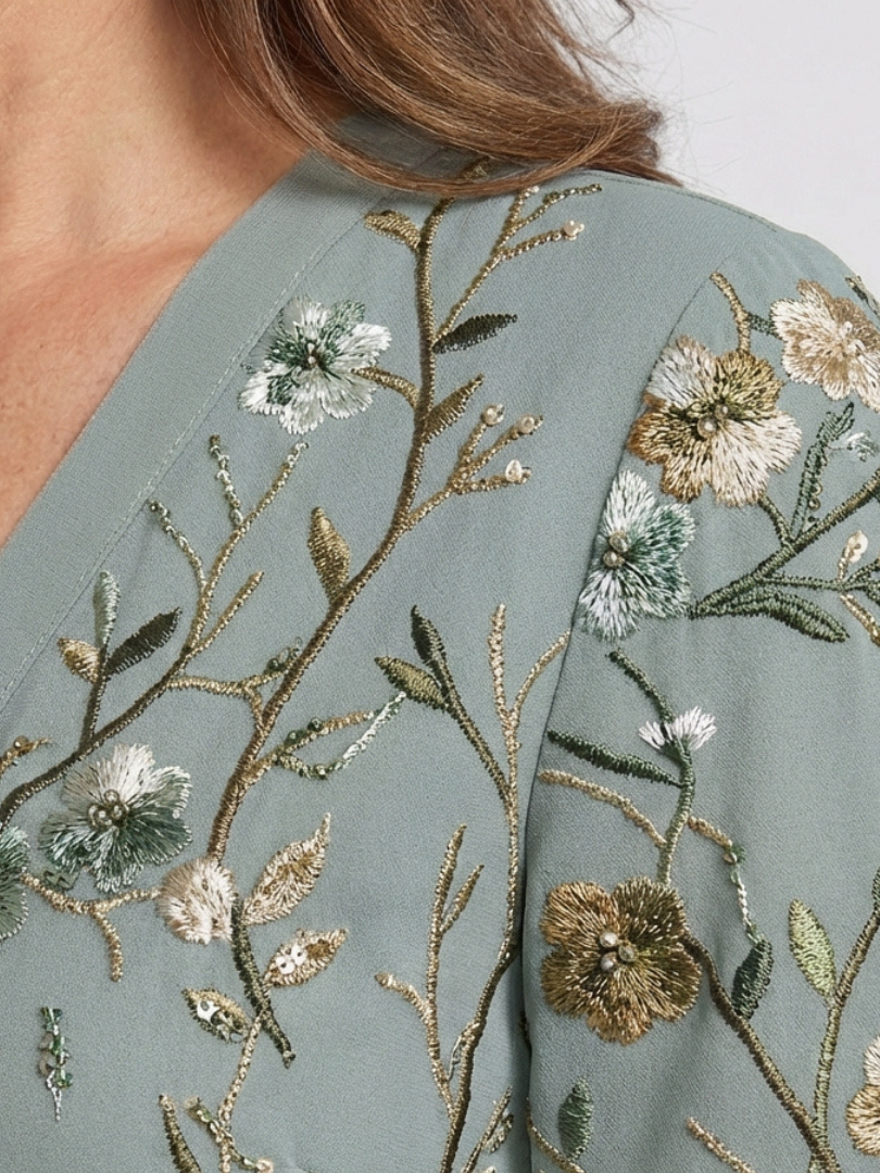 Evadne | Floral V-Ausschnitt Kurzärmeliges Maxikleid