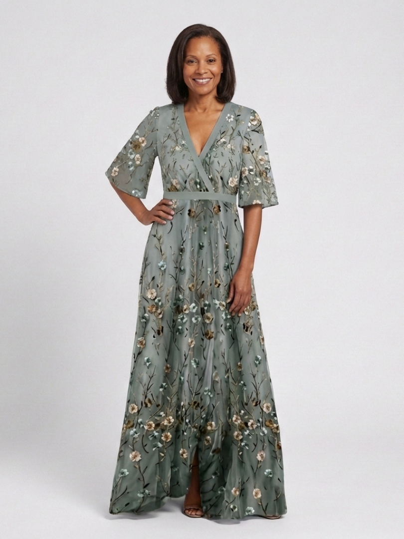 Evadne | Floral V-Ausschnitt Kurzärmeliges Maxikleid