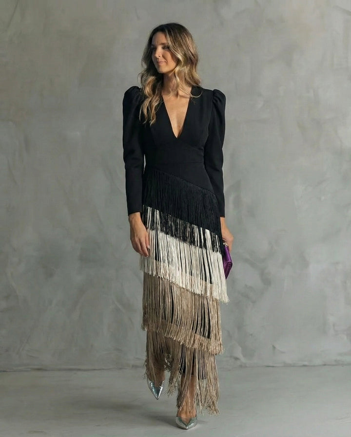 Chloe™ | Elegantes Kleid mit Fransenärmeln