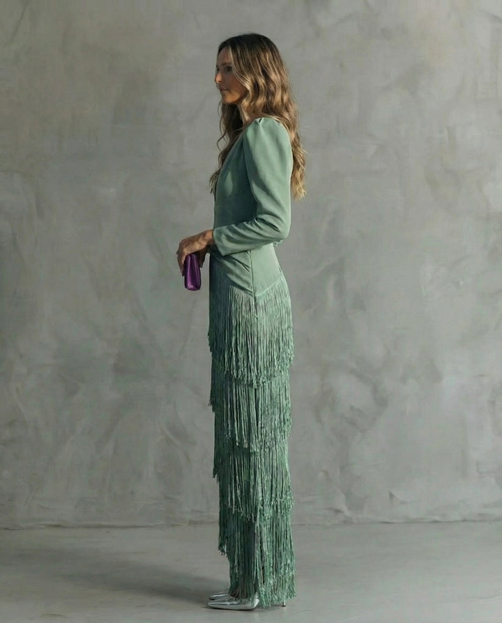 Chloe™ | Elegantes Kleid mit Fransenärmeln