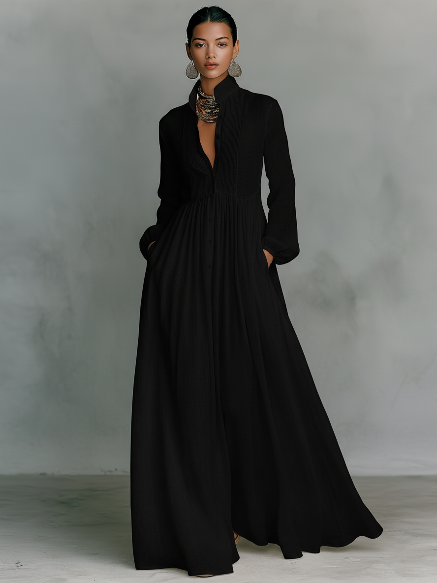 Aurelia™ – Fliessendes Maxi-Hemdkleid in Leinen-Textur