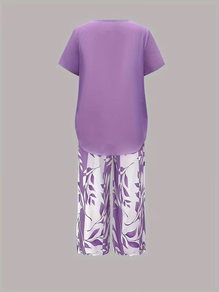 Avy™ | Casual Leaf Print Zweiteiliges Set