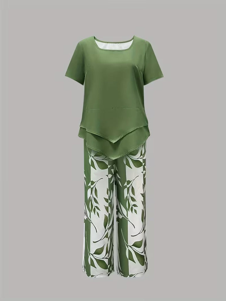 Avy™ | Casual Leaf Print Zweiteiliges Set