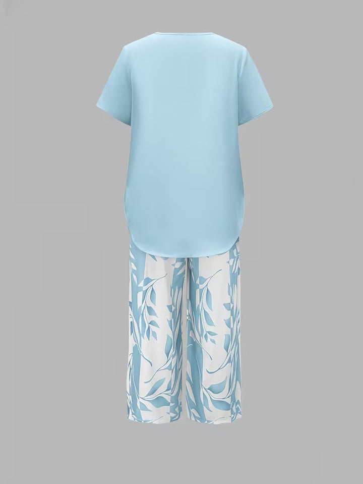 Avy™ | Casual Leaf Print Zweiteiliges Set