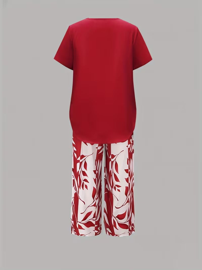 Avy™ | Casual Leaf Print Zweiteiliges Set