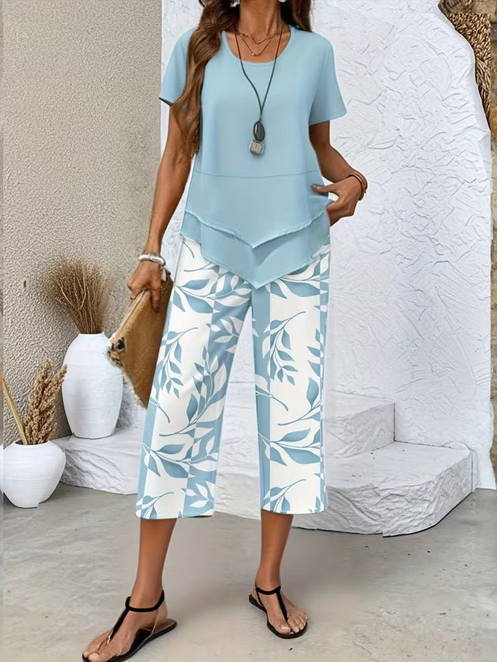 Avy™ | Casual Leaf Print Zweiteiliges Set