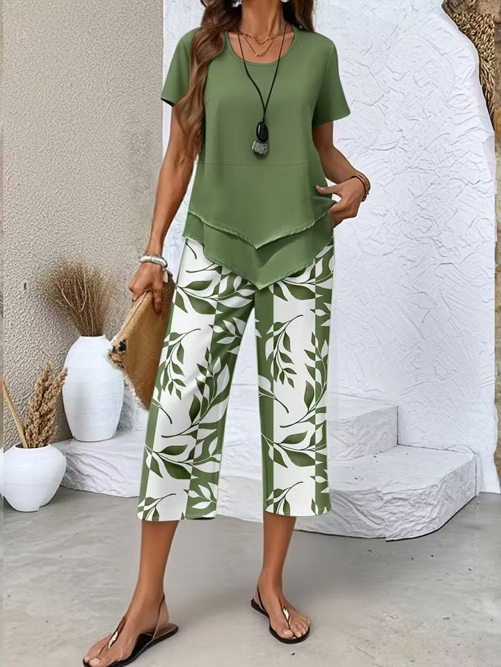 Avy™ | Casual Leaf Print Zweiteiliges Set