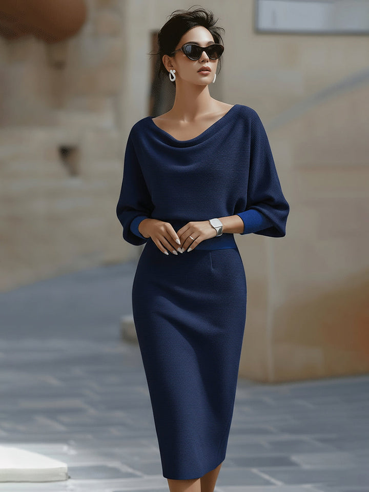 Drapiertes Midikleid mit Fledermausärmeln
