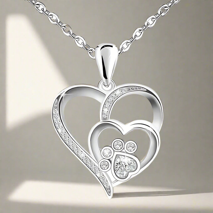 Sterling Silber Halskette mit Pfote und Herz mit Zirkonia