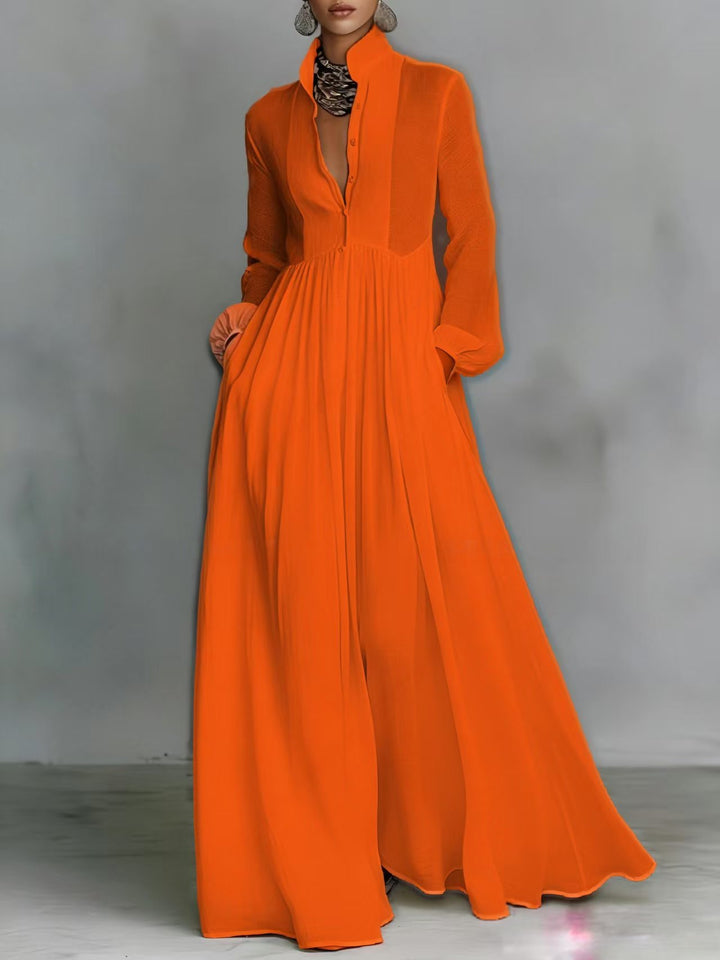 Aurelia™ – Fliessendes Maxi-Hemdkleid in Leinen-Textur