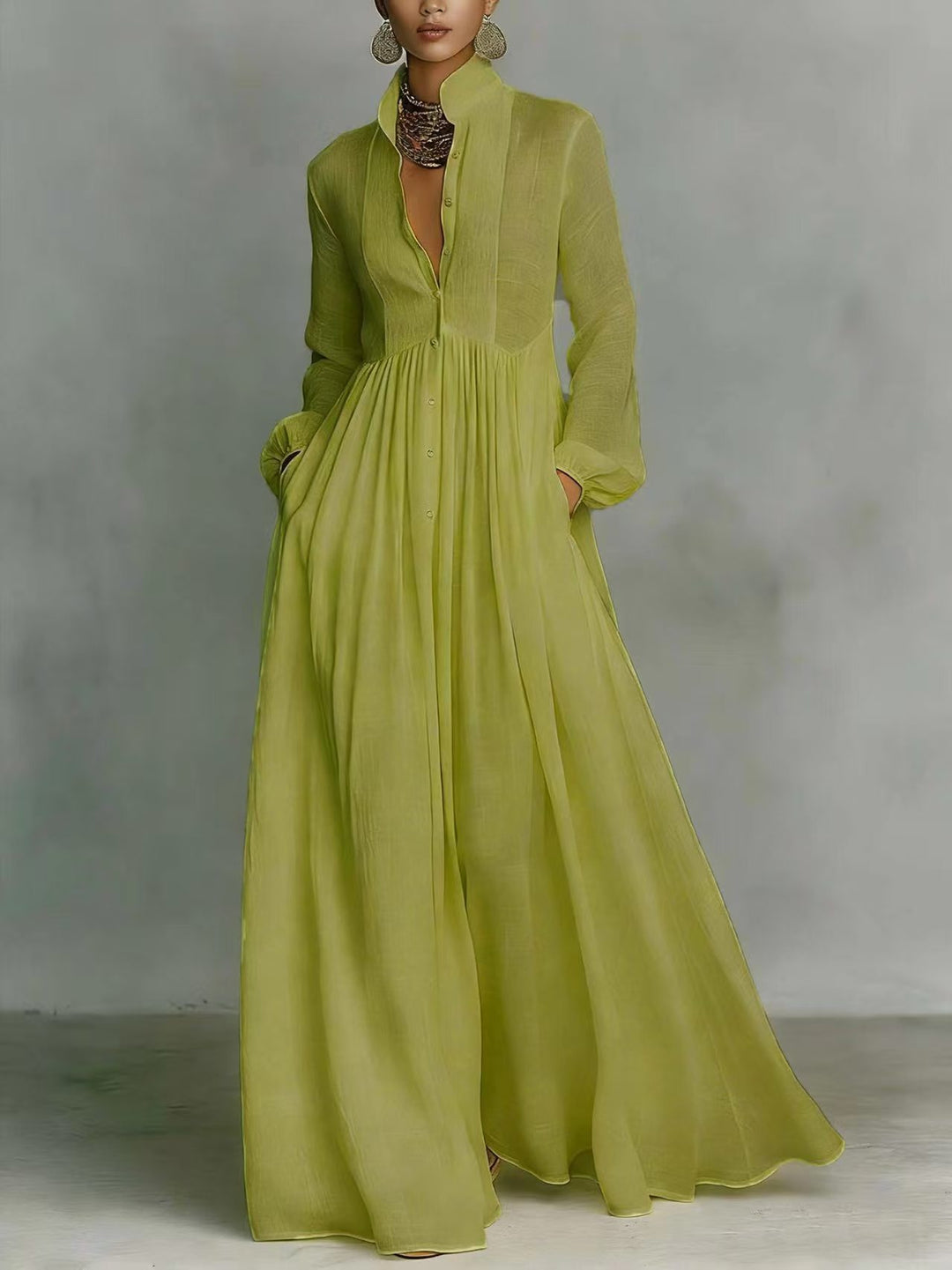 Aurelia™ – Fliessendes Maxi-Hemdkleid in Leinen-Textur