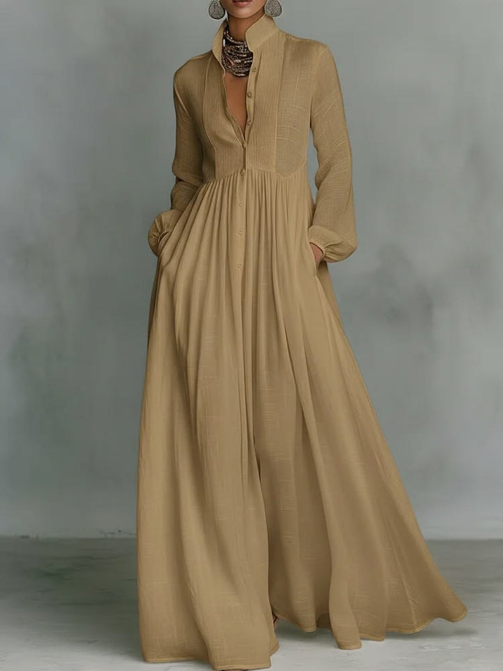 Aurelia™ – Fliessendes Maxi-Hemdkleid in Leinen-Textur