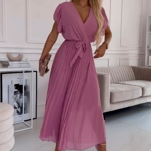 FRIDA I PLISSIERTES KLEID MIT V-AUSSCHNITT