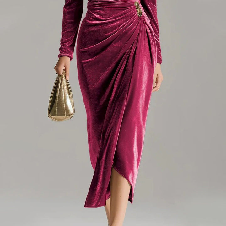 Margarette – Elegantes Velourkleid mit Drapierung